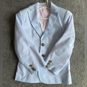 The Beaufort Bonnet Company Seersucker Blazer in Light Blue and White EEUC